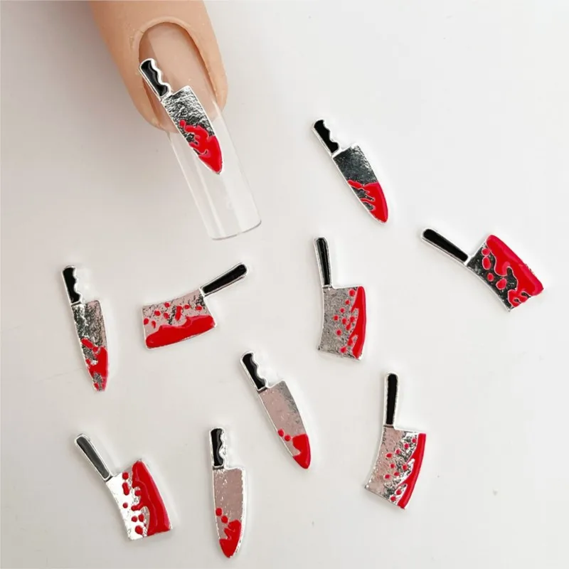 Top Trends: 10Pcs / Lot Halloween Blood Knife Nail Charms Acrylic Punk Metal Alloy Halloween Charms Manicure DIY Jewelry Nail Art Decoration # Shoppable Styles