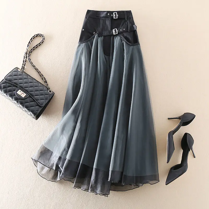 Top Trends: Korean Patchwork Black Luxury A Line Skirt Elegant Vintage Large Mesh Women's Boho Tulle Midi's Party Lunar Puffy Flying Skirt Shoppable Styles