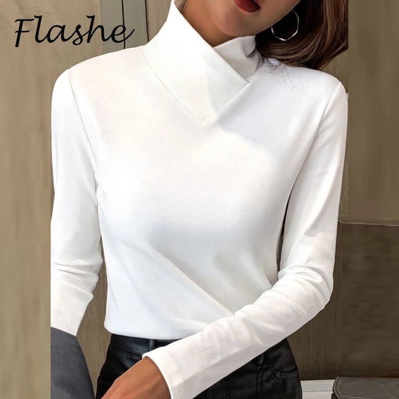 Top Trends: Spring Autumn Basic Shirt Women Elegant Turtleneck Long Sleeve Casual T-shirts Fashion Women Office Shirt Tops White Shoppable Styles