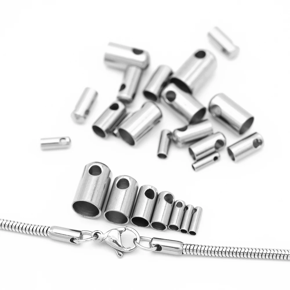 Top Trends: 20pcs Stainless Steel Column End Tip Cap Crimp Clasps Connector Fit Snake Chain Necklace Leather Cord Jewelry Accessories Shoppable Styles