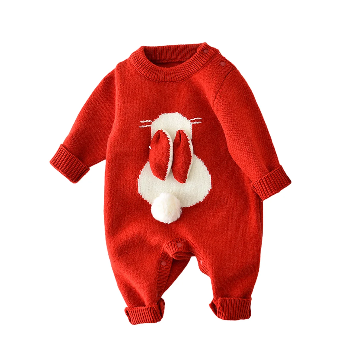 Top Trends: Autumn Red Knit Jumpsuit For Kids Winter Baby Romper Cute Bunny Christmas Clothes Newborn One-Piece Onesie Toddler Girls Outfit Shoppable Styles