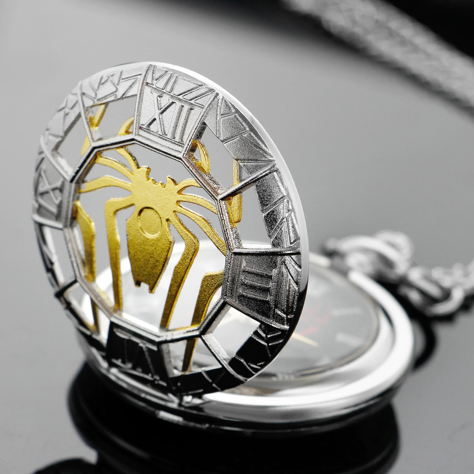 Top Trends: Silver Spider Logo Super Hero Quartz Pocket Watch Exquisite Necklace Pendant Bracelet Clock Best Gift For Men And Children Shoppable Styles