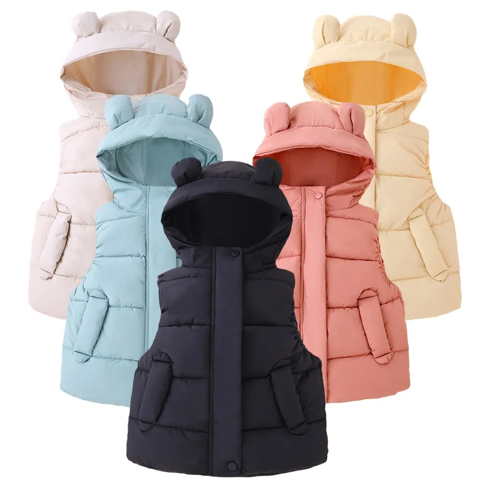 Top Trends: Kids Winter Vests Hooded 2023 Solid Color Warm Baby Boy Vest Cotton Padded Jacket Sleeveless Toddler Girls Autumn Waistcoat Vest Shoppable Styles