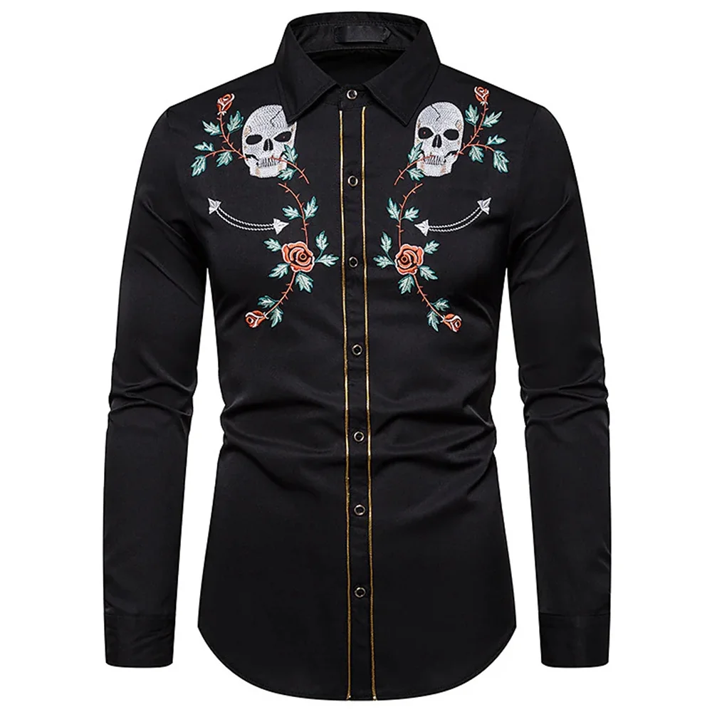 Top Trends: New Men&#039;s Western Printed Shirt Retro Black Outdoor Street Button Long -sleeved Fashion Social Street Clothing Designer 2023 Shoppable Styles