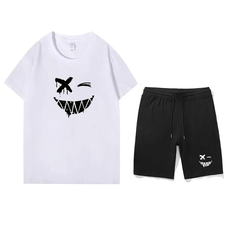 Top Trends: Two Piece Set Shorts Sets Mens Cotton T-Shirts Shorts Smile Printed Sport Suit Mens Streetwear Summer Outfits Men Clothing Shoppable Styles