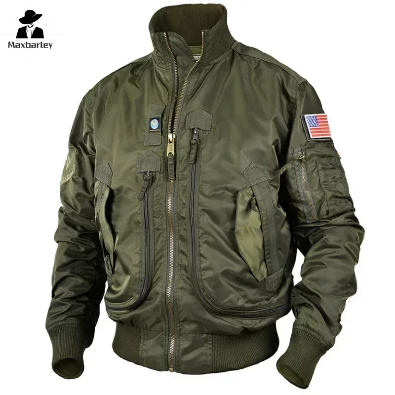 Top Trends: Men Tactical Military Jackets Big Pocket Pilot Baseball Air Force Coat ArmyGreen Bomber Jacket Stand-collar Motorcycle Outwear Shoppable Styles