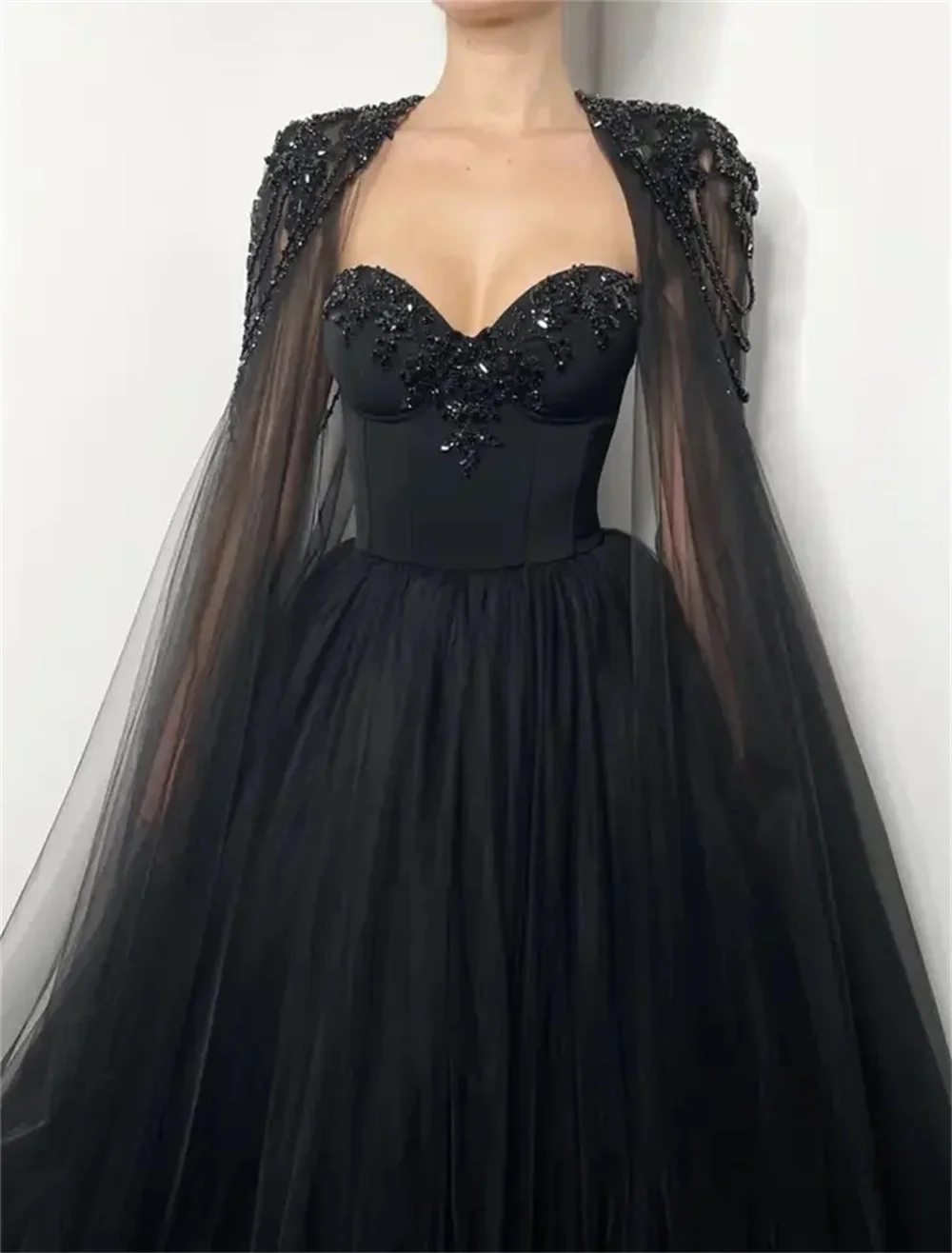 Top Trends: Black Tulle Beads Prom Dresses Detachable Poncho Evening Dress فساتين سهره فاخره 2024Luxurious A-Line Formal Occasion PartyDress Shoppable Styles - Image 5