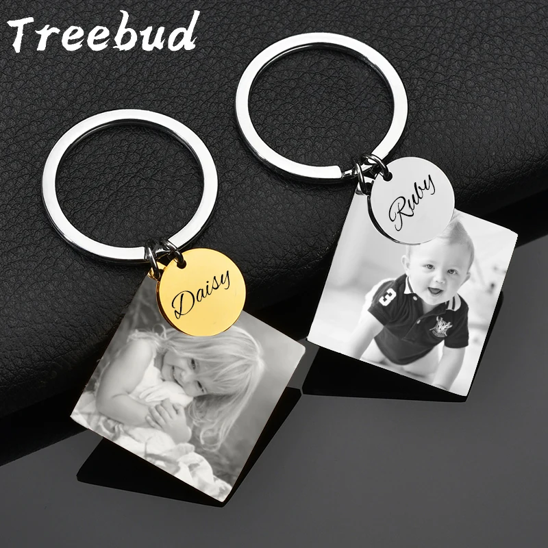 Top Trends: Treebud Engraved Photo Name Keychains For Baby Family Stainless Steel Laser Engrave Logol Date Keyrings Birthday Party Jewelry Shoppable Styles