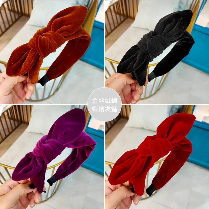 Top Trends: Fashion Bowknot Velvet Headbands For Women Girls Solid Rabbit Ears Knot Hairbands Ladies Hair Hoops Bands Hair Accessories Shoppable Styles