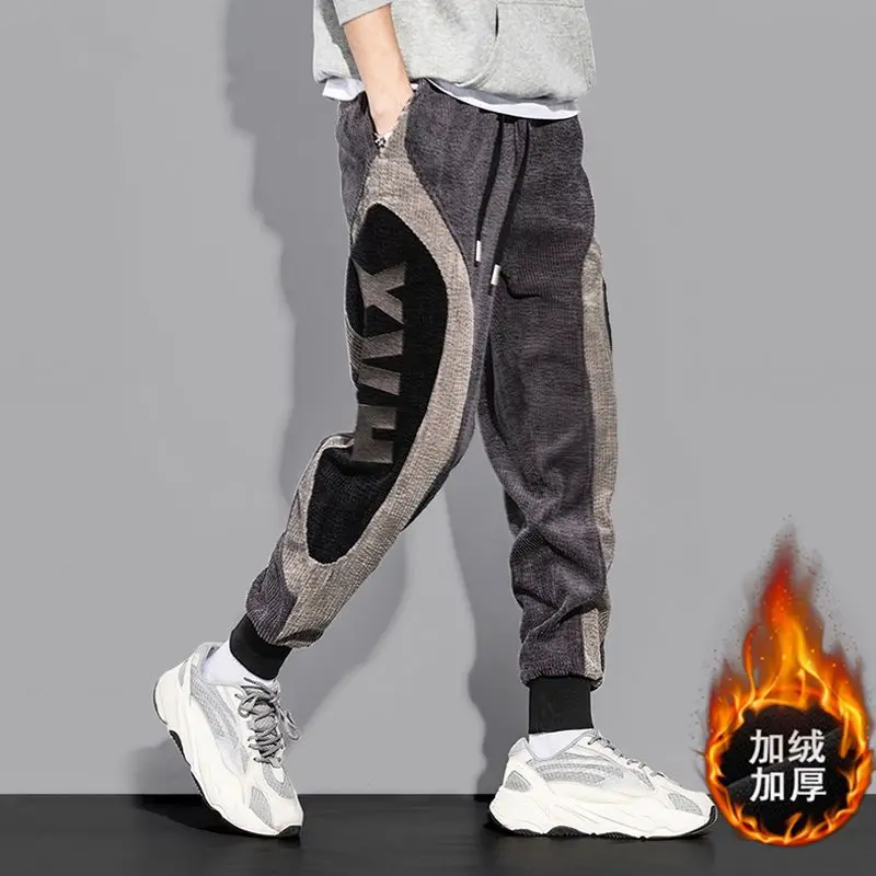 Top Trends: Autumn Winter Loose Casual Fashion Patchwork Corduroy Pants Men Thick Add Velvet Warm Sweatpants Hombre Elastic Waist Trousers Shoppable Styles