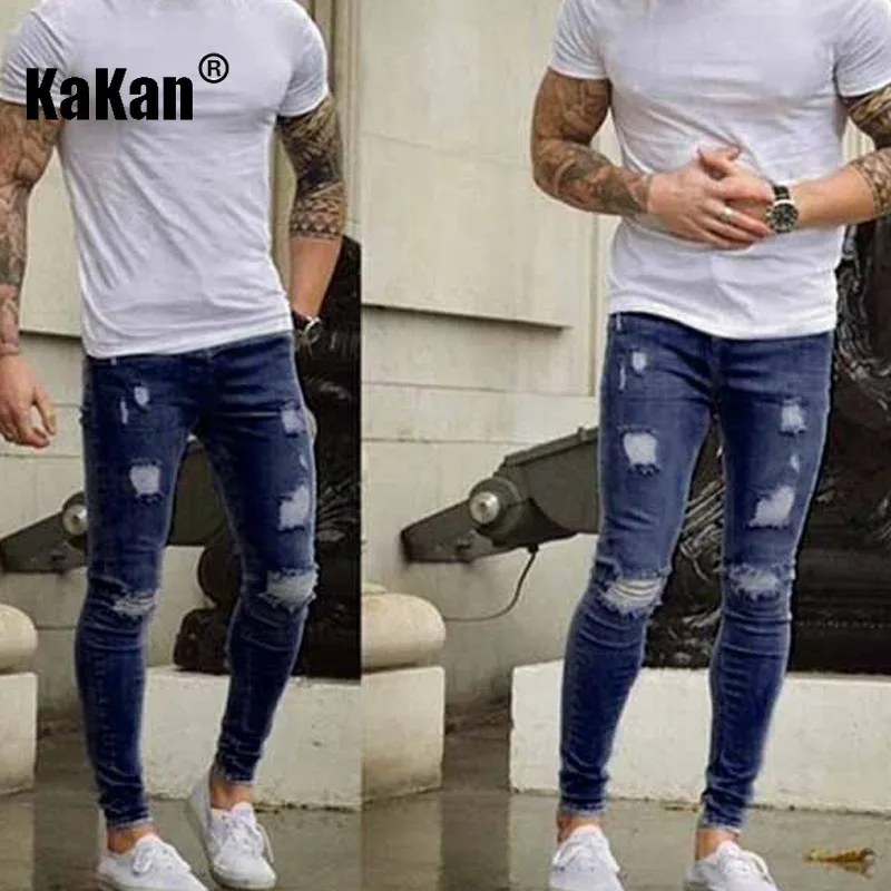 Top Trends: Kakan - European And American Autumn New Worn White Jeans For Men, Blue Black Men&#039;s Tight Feet Pants K14-4405 Shoppable Styles