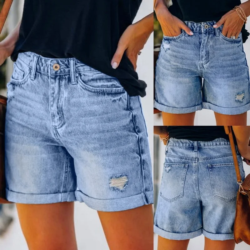 Top Trends: 2023 Summer Plus Size Denim Shorts Indie Style Women Casual Loose Elastic High Waist Wide Leg Straight Short Jeans Streetwear Shoppable Styles