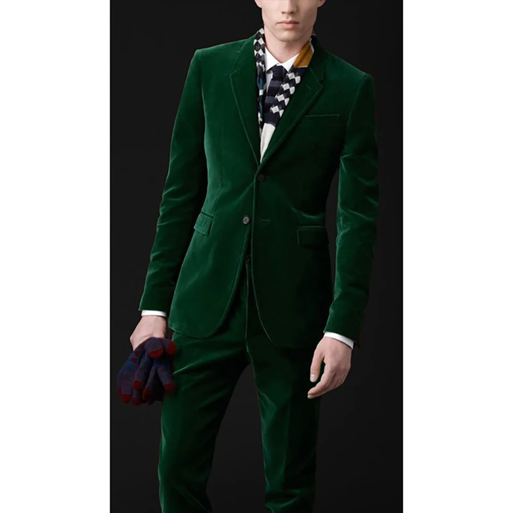 Top Trends: Tailor Made Velvet Dark Green Men Suits Slim Fit Formal 2 Piece Blazer Groom Prom Dress Tuxedo Male Coat Jacket+ Pants Masculino Shoppable Styles