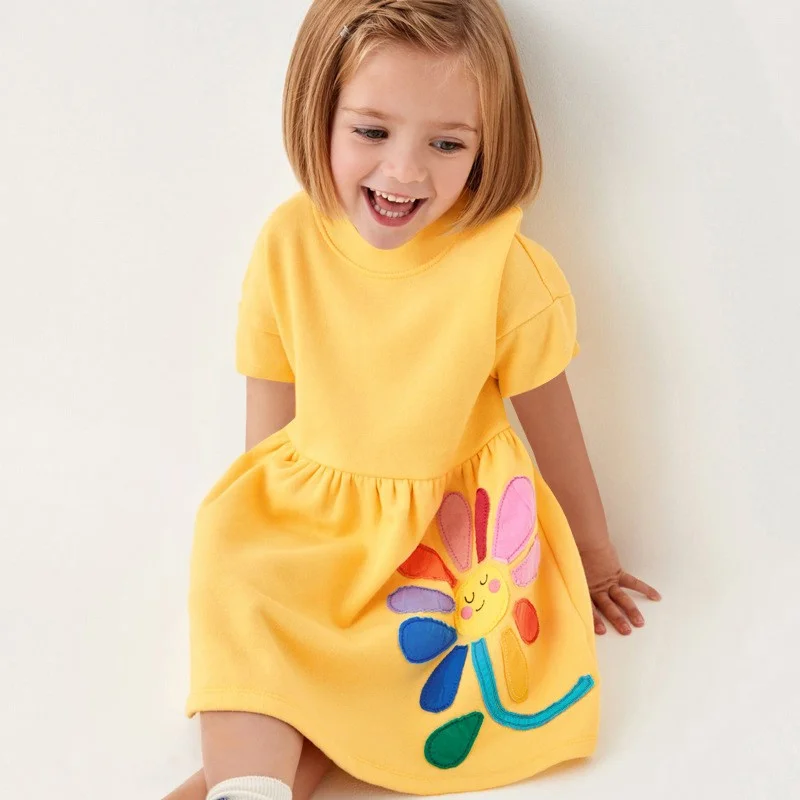 Top Trends: Jumping Meters 2-8 Years New Arrival Girls Dresses Flower Applique Hot Selling Summer Kids Clothing Short Sleeve Baby Frocks Shoppable Styles