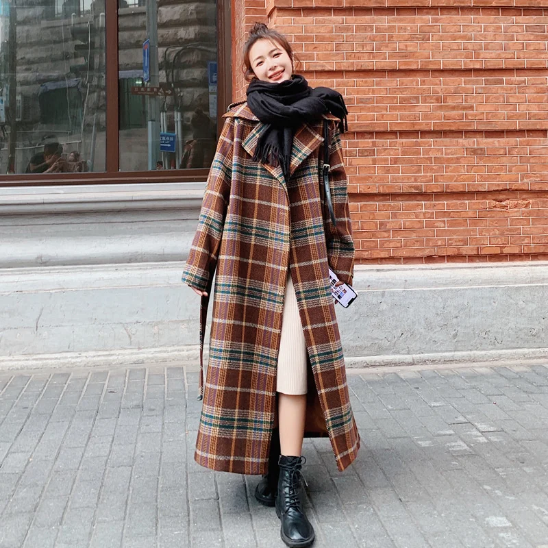 Top Trends: 2022 Autumn And Winter New Temperament Retro Simple Medium And Long Loose Plaid Belt All-match Woolen Coat Women's Trend Shoppable Styles