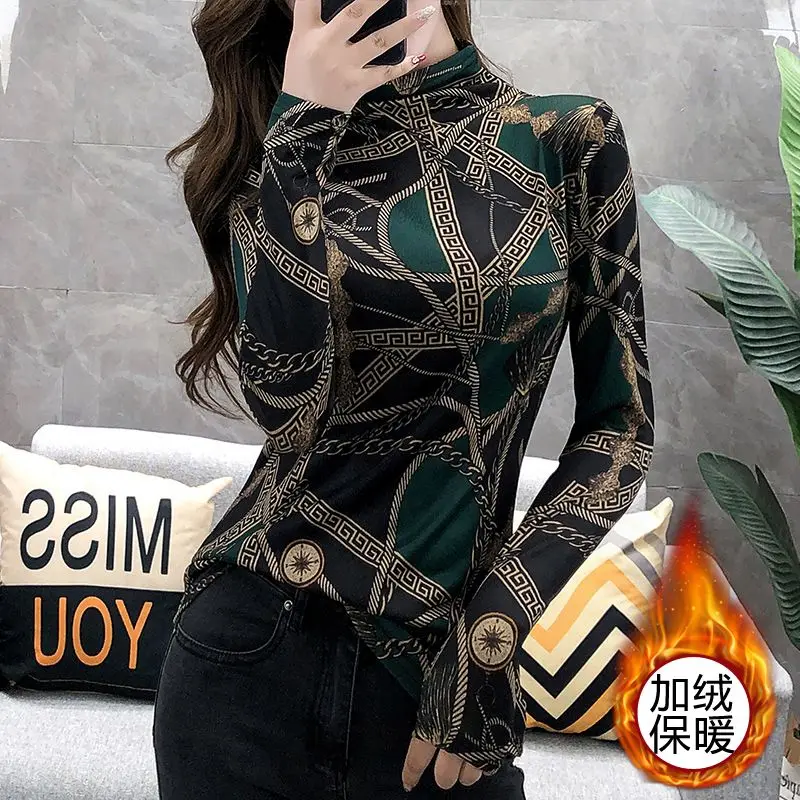 Top Trends: Spring Autumn Women&#039;s Clothing New Stand Collar Long Sleeve T-shirt Printed Striped Fashion Slim Office Lady All-match Pullovers Shoppable Styles