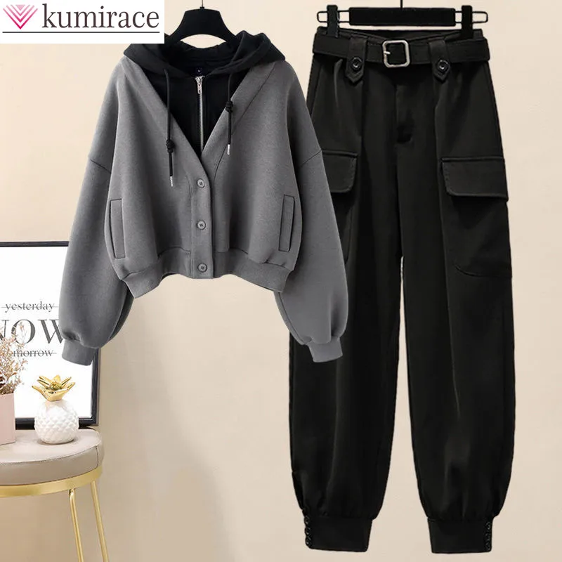 Top Trends: Winter New Plus Size Plush Thickened Single Breasted Hoodie Tunic Loose Workwear Elegant Women's Pants Set Fashion Outfit Shoppable Styles