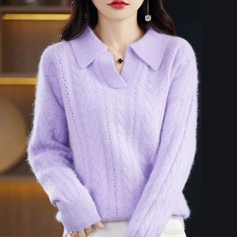 Top Trends: RONGNI Polo Collar Mink Cashmere Sweater Short Autumn And Winter New Woman Loose Pullover Wool Knitted Bottoming Shirt Shoppable Styles