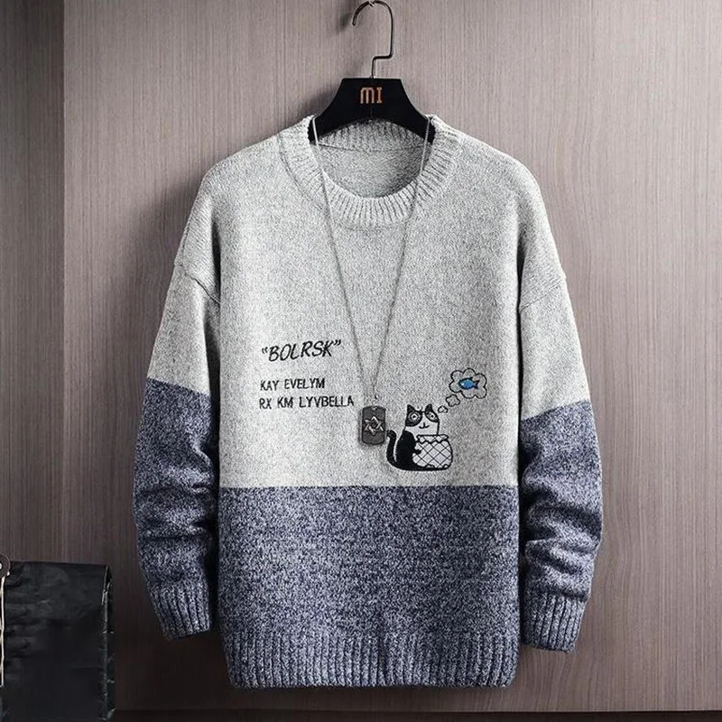 Top Trends: Fashion O-Neck Knitted Spliced All-match Embroidery Sweater Men's Clothing 2023 Autumn New Casual Pullovers Loose Korean Tops Shoppable Styles