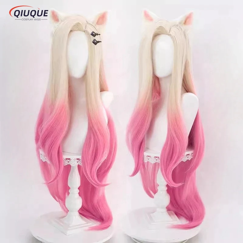 Top Trends: LOL KDA Baddest Ahri Cosplay Wig With Ears Heat Resistant Synthetic Hair Blonde Mixed Pink Wigs + Wig Cap Shoppable Styles