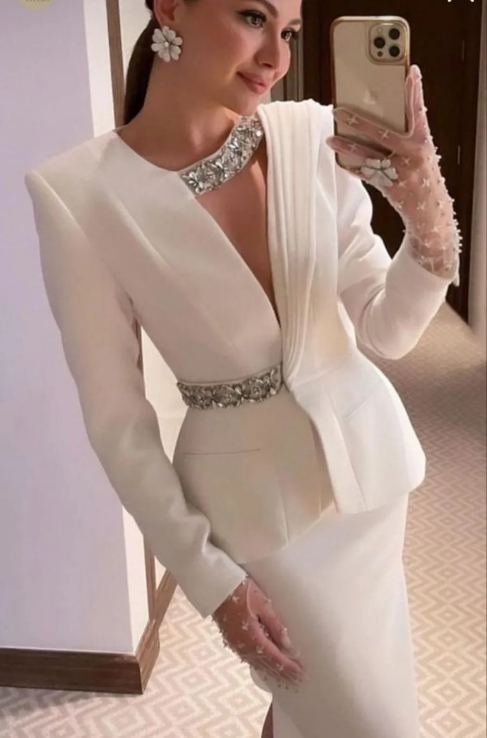 Top Trends: Saudi Arabia Women Evening Gowns Pieces Sash Rhinestone Formal Mermaid V-Neck Long Sleeves Side Slit Prom Dresses Party Gown Rob Shoppable Styles