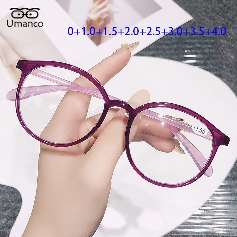 Top Trends: Ultralight Anti Blue Light Reading Glasses Women Fashion Elegant Purple Round Presbyopia Glasses Anti-fatigue Glasses Magnifier Shoppable Styles