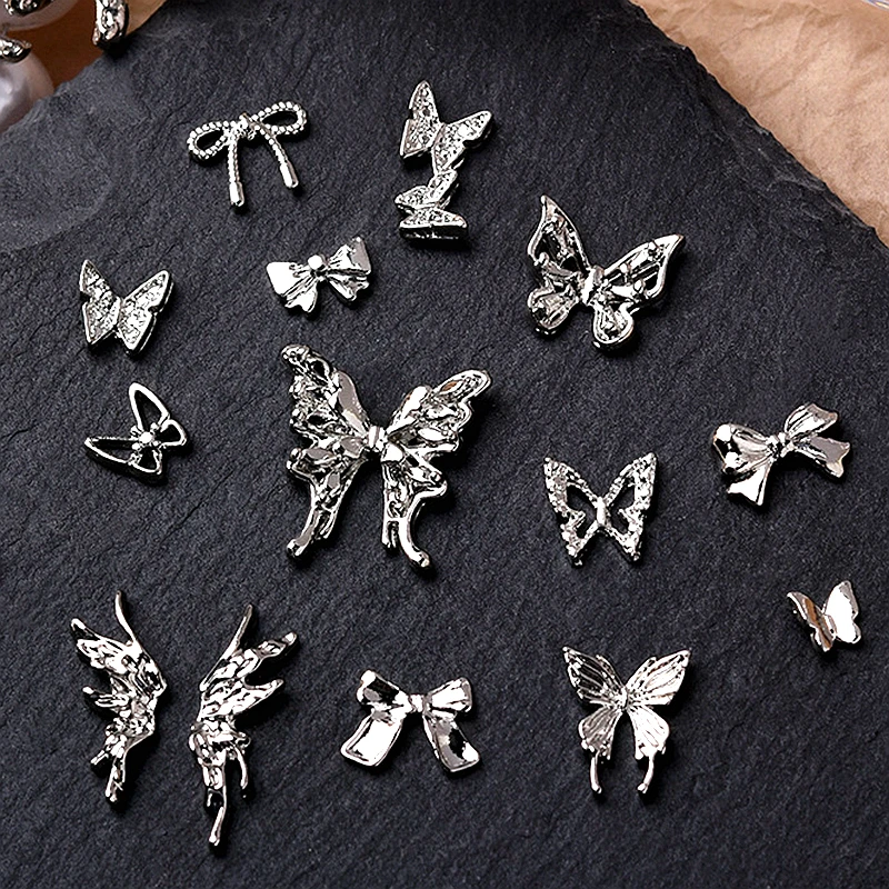 Top Trends: 20PCS Silver Alloy Butterfly Nail Art Bow Charms Accessories Parts For Manicure Doecr Retro Nails Decoration Design Supplies Cy Shoppable Styles