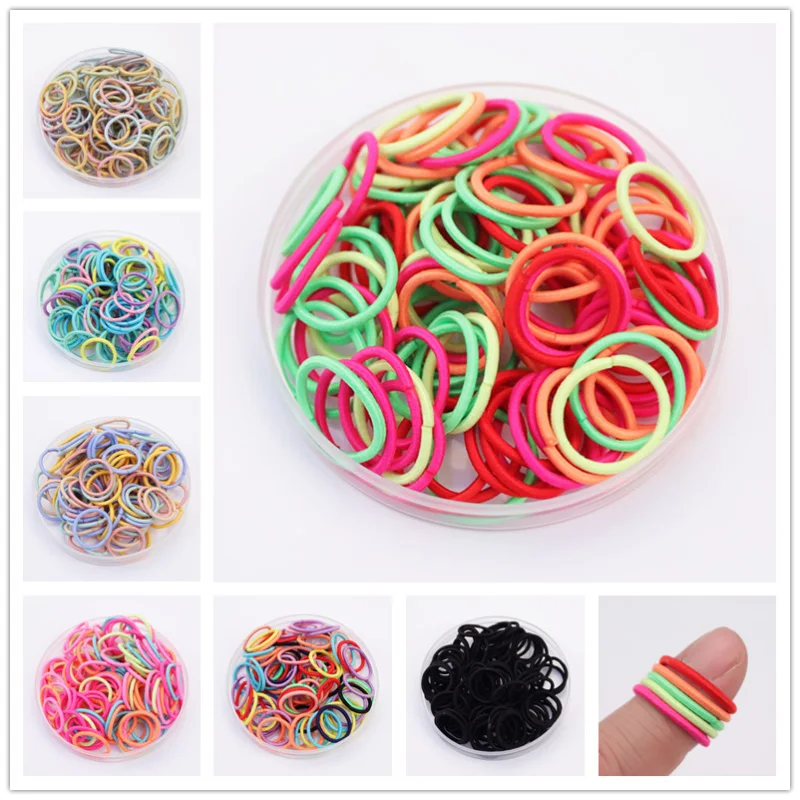 Top Trends: 100 Pcs / Lot Small Hair Ties Gum Kids Colorful Nylon Elastic Hair Bands Rope Hair Accessories Black Rubber Bands For Baby Girls Shoppable Styles