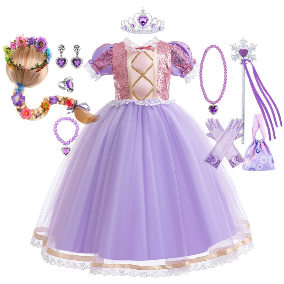 Top Trends: Girl Rapunzel Dress For Kid Halloween Princess Cosplay Costume For Birthday Party Gift Purple Sequins Mesh Clothing Shoppable Styles