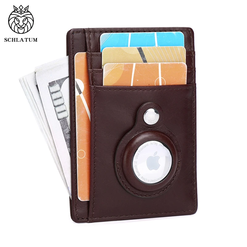 Top Trends: SCHLATUM Genuine Leather RFID Slim Minimalist Card Holder High Quality Apple Airtag Protective Case Men Business Wallet Shoppable Styles