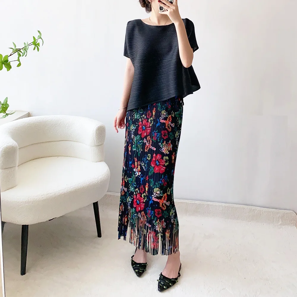 Top Trends: Miyake Style Pleated Skirt For Women 2023 New Spring Summer Retro Floral Long A- Line Mid-Ancient Tassel Floral Pleated Skirt Shoppable Styles