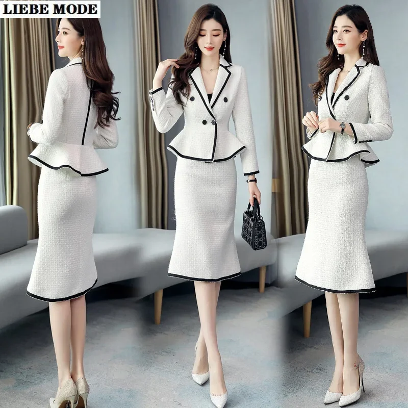 Top Trends: Spring Luxury Business Knee Length Tweed Skirt Suits For Women Jacket And Long Skirts Office Lady 2 Piece Work Wear Blazer Set Shoppable Styles