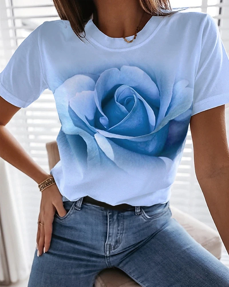 Top Trends: Boutique Rose Flower Graphic T Shirt Fashion Trend Women's Short Sleeve Shirts Casual O-neck Loose Tees Streetwear Shoppable Styles