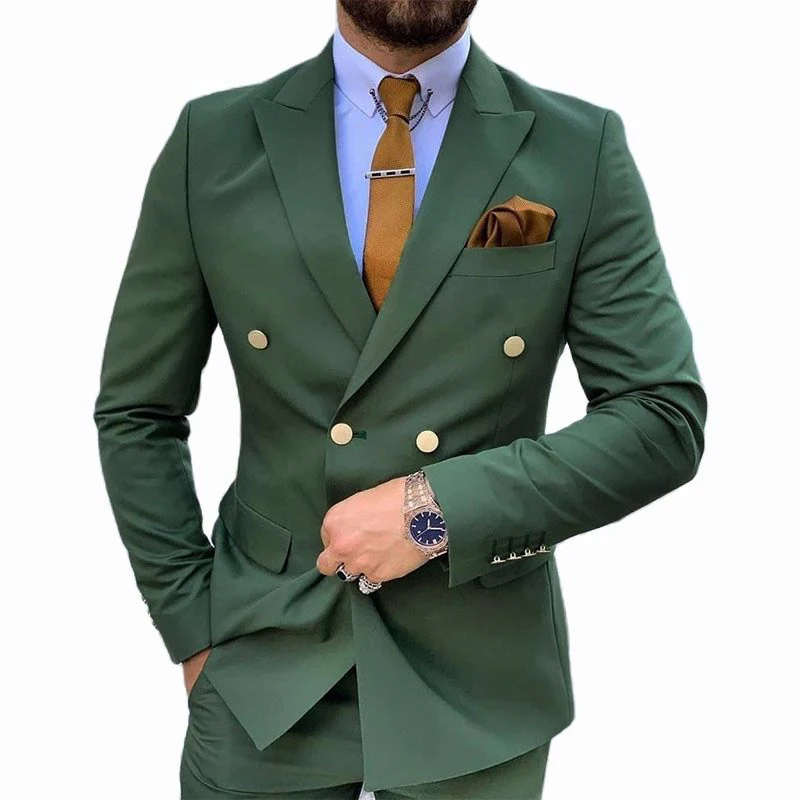 Top Trends: Royal Green Men's Suit 2021 Double Breasted Slim Fit Formal Wedding Party Suits Groomsmen Blazer Pants 2 Pieces Terno Masculino Shoppable Styles