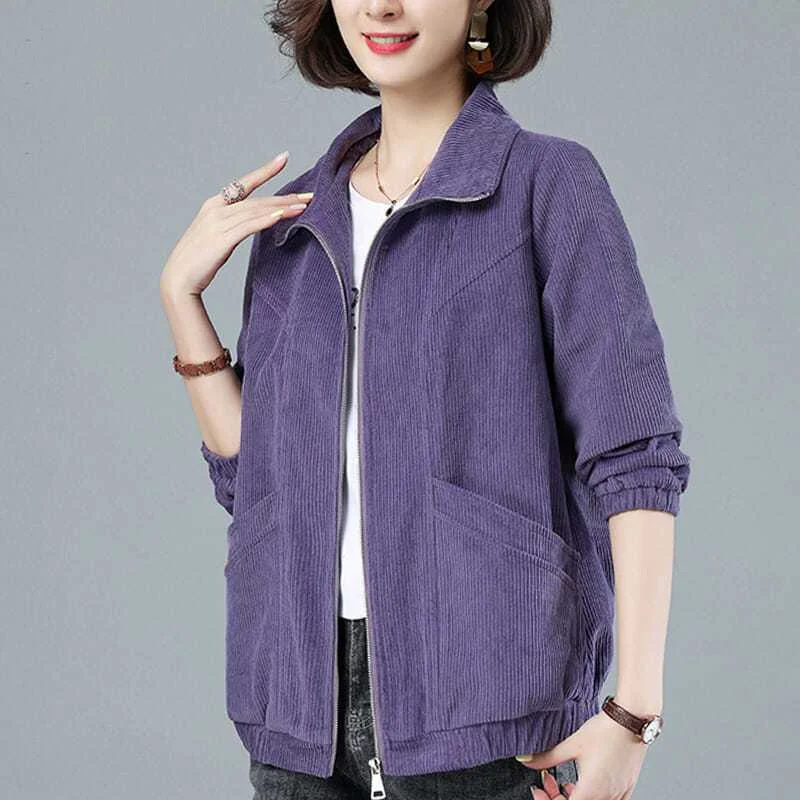 Top Trends: 2023 Spring And Autumn Loose Fitting Casual Fashion Versatile Lapel Zipper Pocket Long Sleeved Solid Color Corduroy Women&#039;s Coat Shoppable Styles