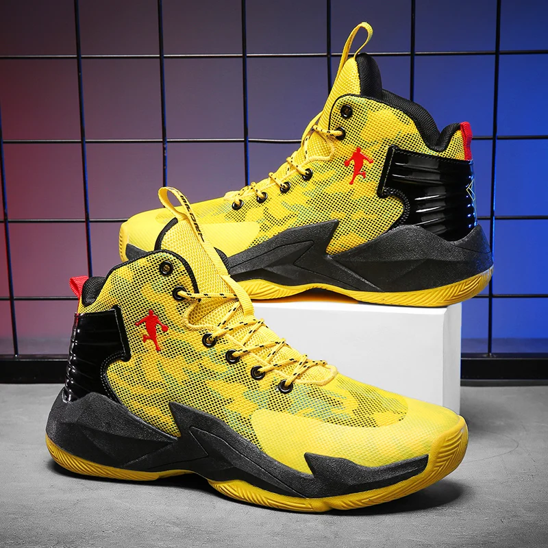 Top Trends: Fashion Mesh Yellow Basketball Shoes Men High Top Non-slip Mens Sneakers Basketball Shock-absorbing Elastic Sport Shoes For Man Shoppable Styles