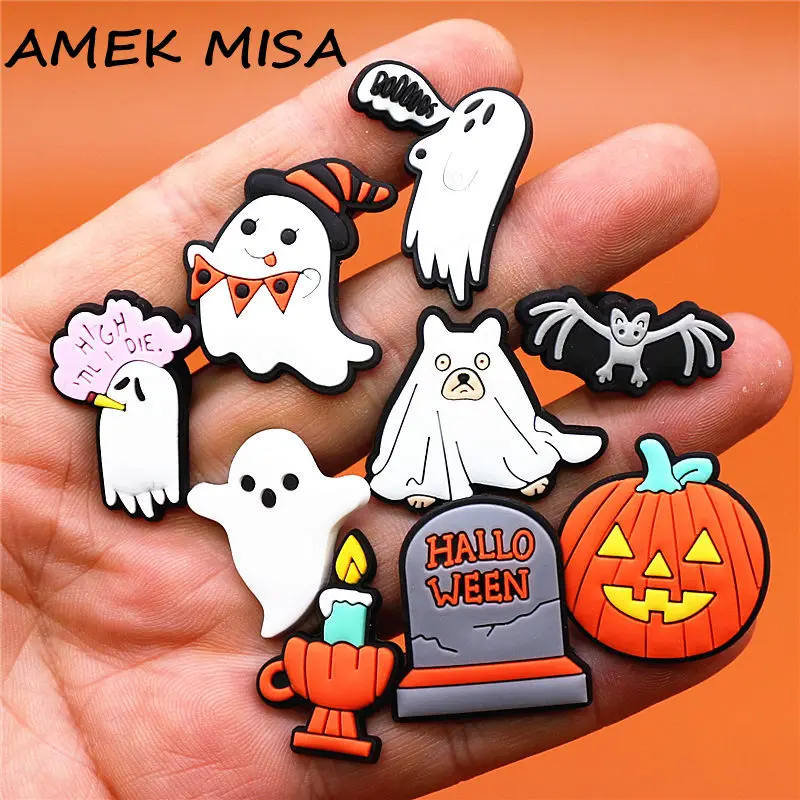 Top Trends: Single Sale 1pcs Cartoon Ghosts Shoe Buckle Accessories PVC Halloween Shoe Charm Decorations Clog Pins Fit Party Kids Gifts Shoppable Styles