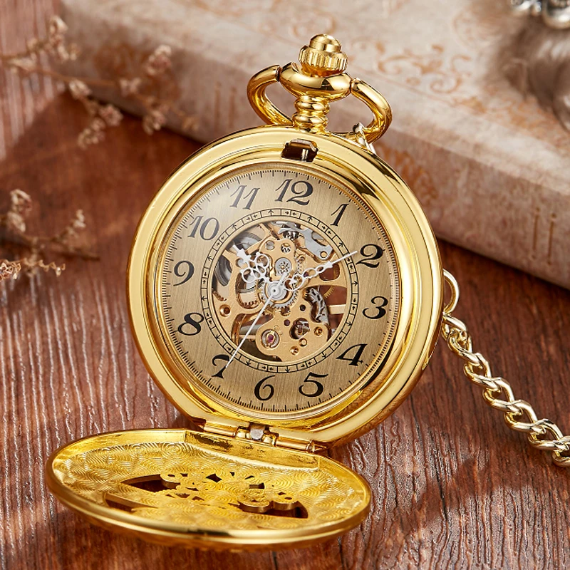 Top Trends: Hand-WInd Mechanical Pocket Watch Vintage Hollow Blue Moon Star Steampunk Skeleton Watch Roman Numerals Clock With Fob Chain Shoppable Styles - Image 2