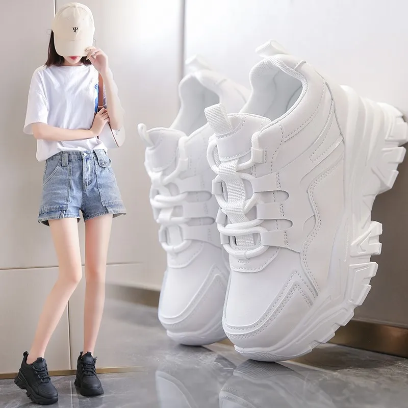 Top Trends: 2022 Spring And Autumn New Sports Shoes Women&#039;s Fashion Casual Thick-soled Lace Daddy Solid Color Running Shoes Women Shoppable Styles