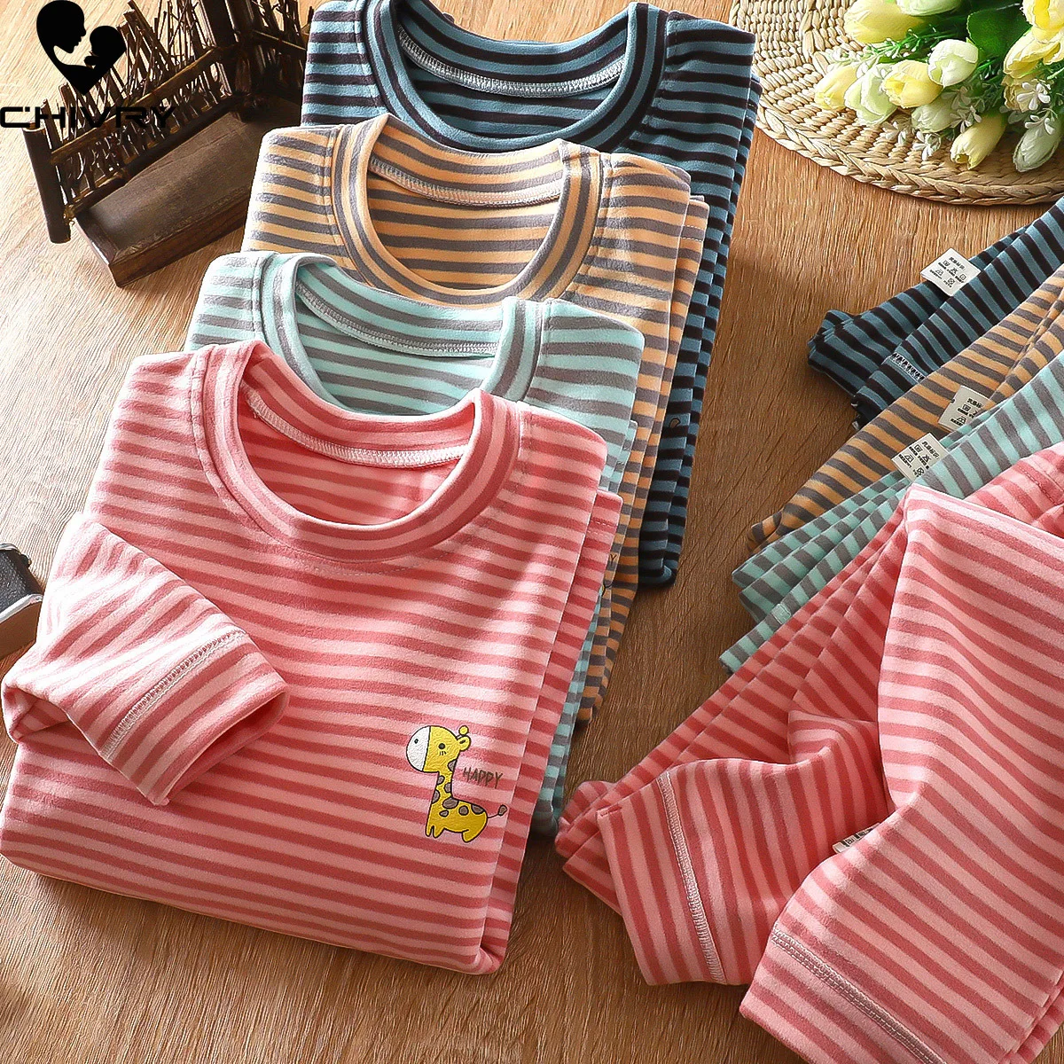 Top Trends: New Autumn Winter Kids Pajamas Baby Boys Girls Striped Thicken Warm T-shirt With Pants Youth Pyjamas Sleepwear Clothing Sets Shoppable Styles