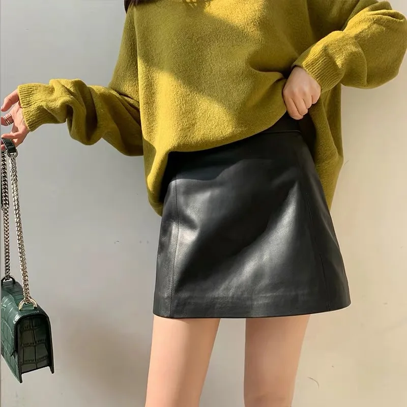 Top Trends: Sheepskin Leather Skirt Women 2024 Fashion New High Waist Skirt Spring Autumn Slim Mini Skirt Genuine Leather Shorts Boots Y2k Shoppable Styles