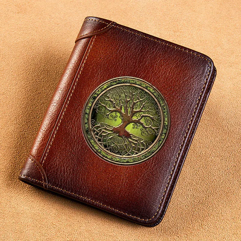 Top Trends: High Quality Genuine Leather Men Wallets Tree Of Life Design Printing Short Card Holder Purse Billfold Men&#039;s Wallet BK1194 Shoppable Styles