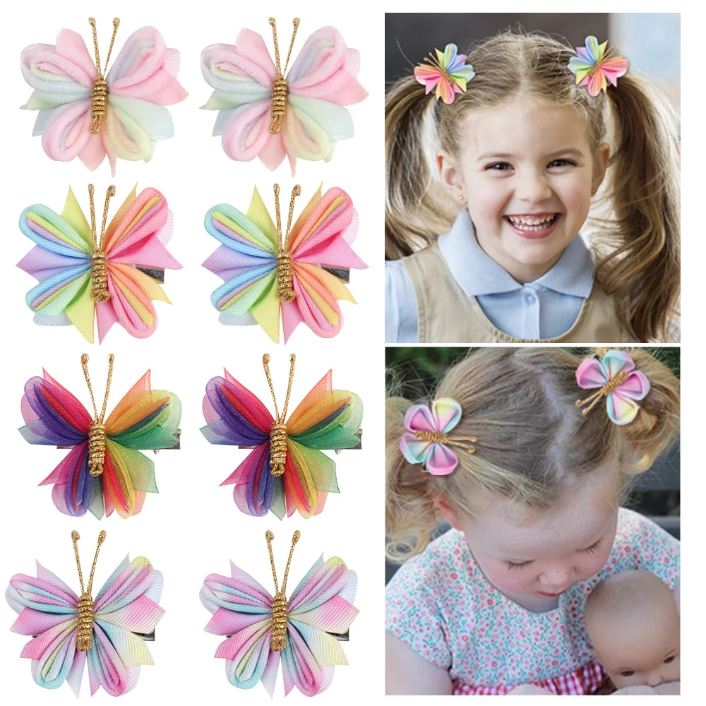 Top Trends: Ncmama Butterfly Hair Clip Gradient Flocking Hairpin With Gold Accessories Headwear Girl Children Hair Accessories 5x6cm 8g 2pc Shoppable Styles