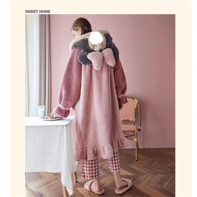 Top Trends: Thicker Women&#039;s Pajamas Warm Sweet Hooded Nightgown Winter Flannel Kawaii Home Clothes Female Cute Soft Chic Robes 2XL пижама Shoppable Styles