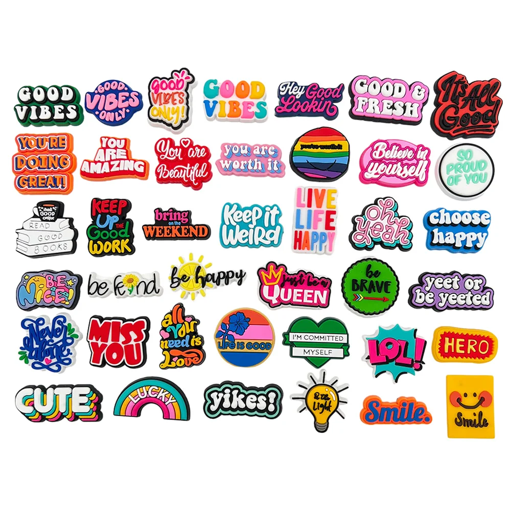 Top Trends: 1Pcs Funny Phrase Letters PVC Shoe Accessories Good Vibes Sandals Decorations For Shoe Charms Clogs Buckle Unisex Gifts Shoppable Styles