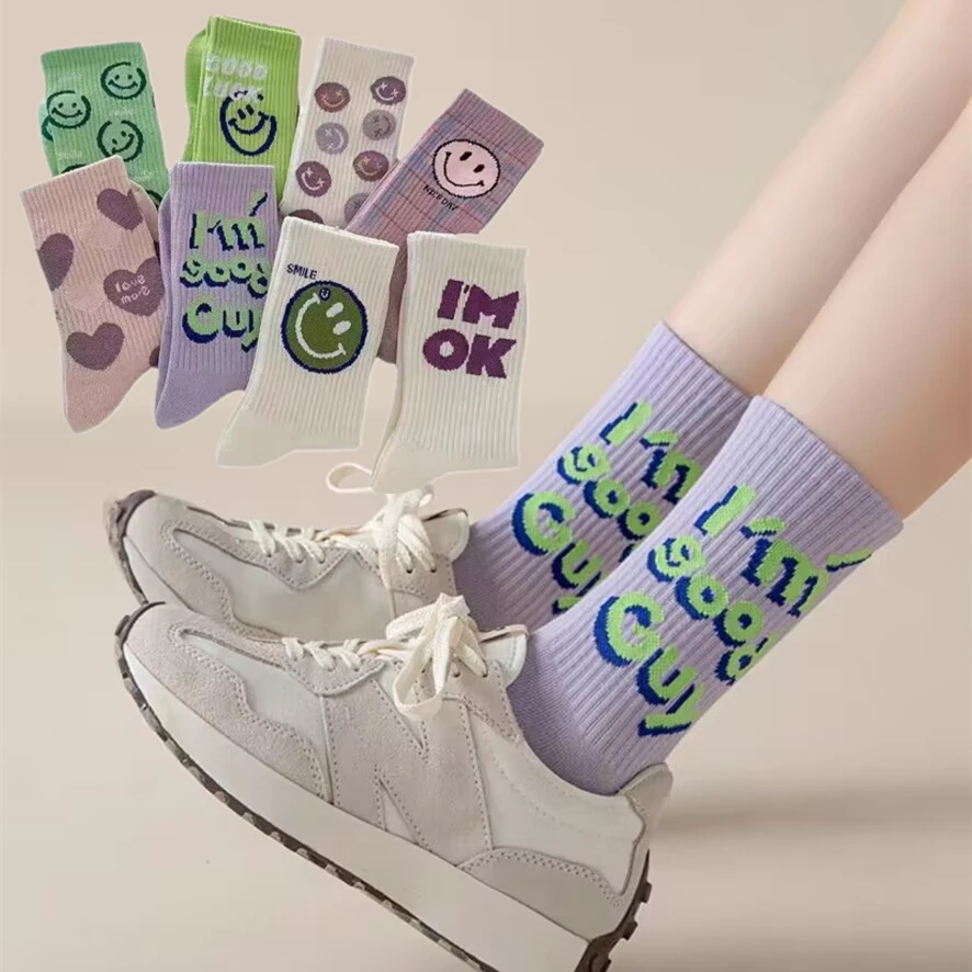 Top Trends: 3 Pairs Japanese Harajuku Cartoon Socks Funny Heart Smile Face Socks Kawaii Cute Casual Sports Cotton Socks Shoppable Styles