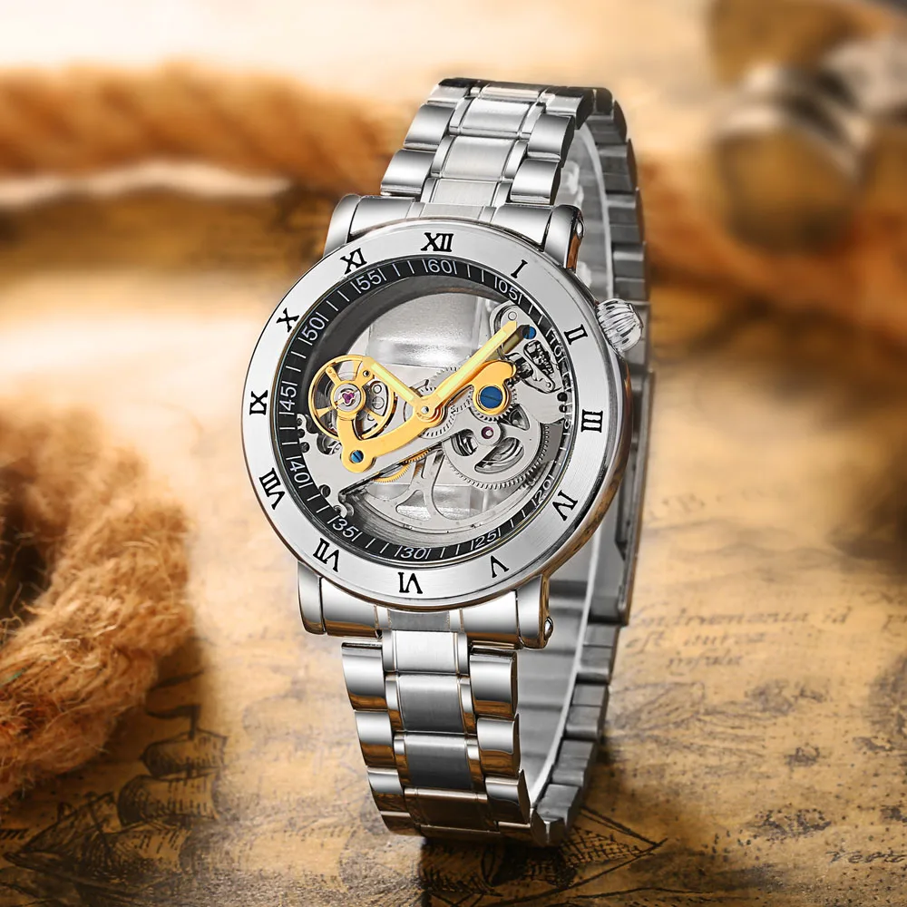 Top Trends: Fashion Top Men Mechanical Watch Unique Transparent Hollow Automatic Self Wind Watches Men Stainless Steel Tourbillon Watches Shoppable Styles