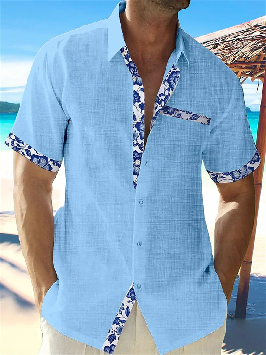 Top Trends: Fashion Men's Hawaiian Linen Shirt Men's Casual Solid Color Printed Beach Pocket Shirt Short Sleeves Plus Size 5XL New 5 Colors. Shoppable Styles - Image 3