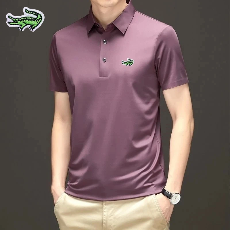 Top Trends: Men's Embroidered Mulberry Silk Polo Shirt New Spring / Summer Thin Fashion Business Casual Ice Cool Silk Short Sleeve T-shirt Shoppable Styles - Image 4