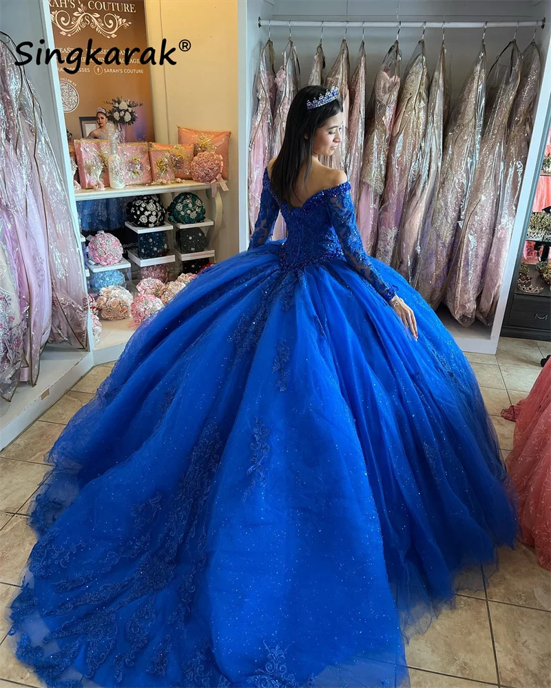 Top Trends: New Arrival Royal Blue Luxury Quinceanera Dresses Long Sleeves Appliques Crystal Ball Gown Princess Sweet 16 Gowns Vestidos Shoppable Styles